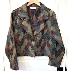 Vtg Tapestry Festival 80s 90s Cropped Jacket Blazer M Geometric Colorful USA